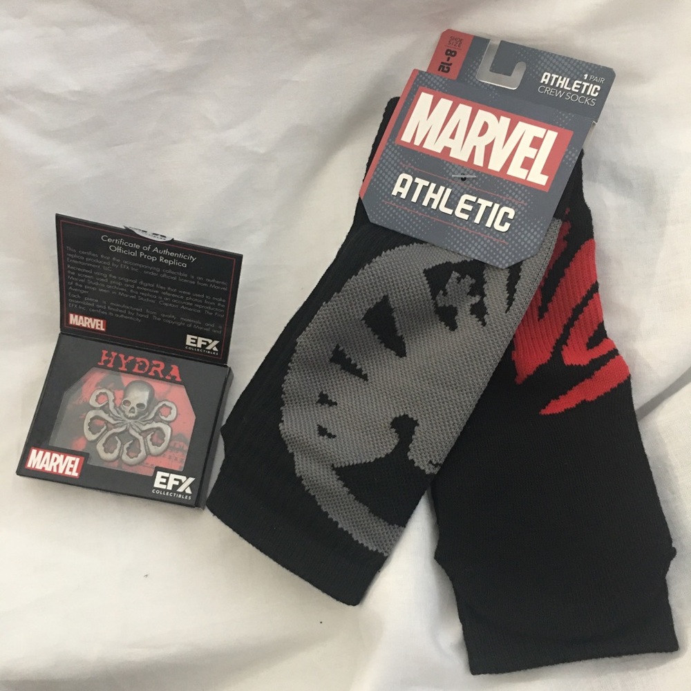 Marvel Hydra & SHIELD socks & lapel pin bundle